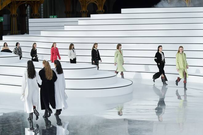 PARIS, FRANCE - MARCH 03: (EDITORIAL USE ONLY) Models walk the runway during the Chanel as part of the Paris Fashion Week Womenswear Fall/Winter 2020/2021 on March 03, 2020 in Paris, France. (Photo by Dominique Charriau/WireImage)