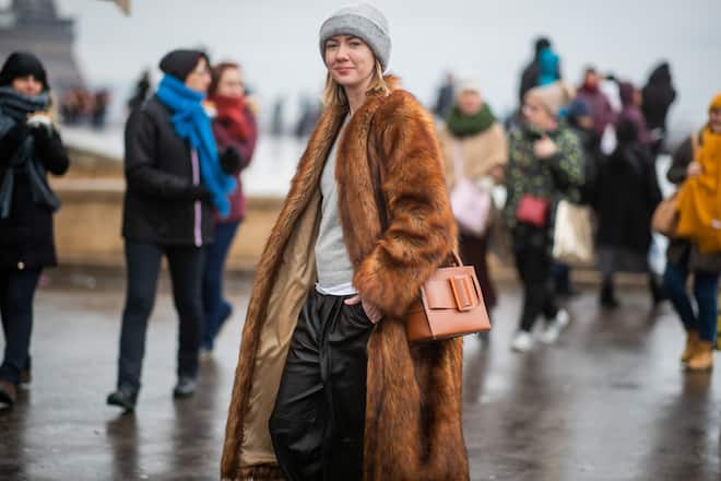 PARIS, FRANCE - JANUARY 23: Lisa Aiken is seen wearing beanie, brown fake faux coat outside Elie Saab during Paris Fashion Week - Haute Couture Spring Summer 2019 on January 23, 2019 in Paris, France. (Photo by Christian Vierig/Getty Images)