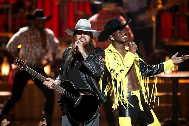LOS ANGELES, CALIFORNIA - JUNE 23: (L-R) Billy Ray Cyrus and Lil Nas X perform onstage at the 2019 BET Awards on June 23, 2019 in Los Angeles, California. (Photo by Frederick M. Brown/Getty Images for BET)