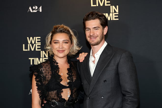 NEW YORK, NEW YORK - SEPTEMBER 09: (L-R) Florence Pugh and Andrew Garfield attend A24's "We Live in Time" New York Screening at Crosby Street Hotel on September 09, 2024 in New York City. (Photo by Marleen Moise/Getty Images)
