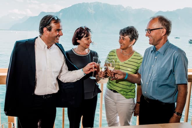 Franziska und Gerhard Pfister (l.), Praesident CVP, mit Rosmarie und CVP-Staenderat Peter Hegglin, 2019