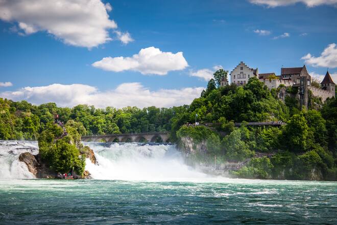 Rhine Falls is the 150 m wide and 23 m high waterfall is located near the village of Neuhausen in Northern Switzerland.
