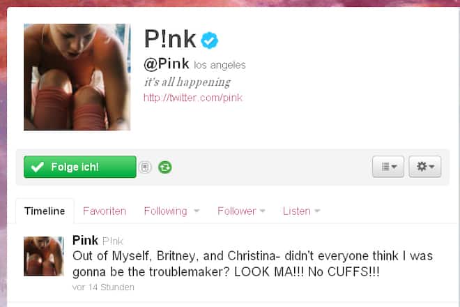 Pink verspottet via Twitter Christina Aguilera und Britney Spears