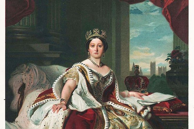 Lithographic print from a painting by F. Wintermalter of a young Queen Victoria, c.1850. (Photo by Transcendental Graphics/Getty Images)