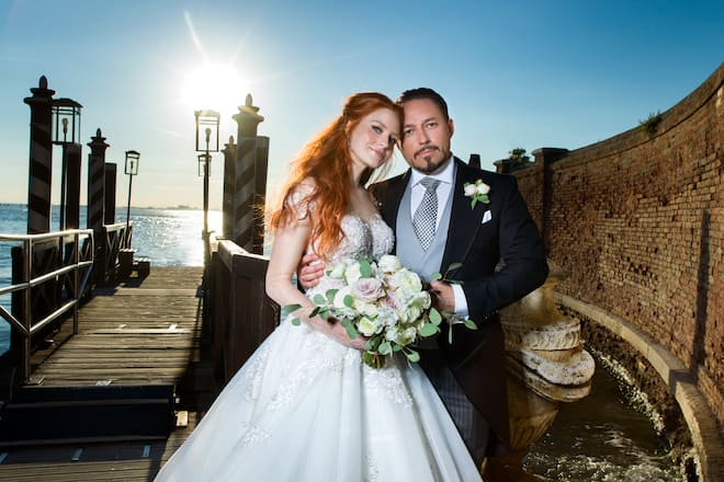 VENICE, ITALY - JUNE 01: Barbara Meier and Klemens Hallmann pose for a picture during their wedding celebration of Barbara Meier and Klemens Hallmann on June 01, 2019 in Venice, Italy. (Photo by Chris Singer/Bluesparrow via Getty Images)