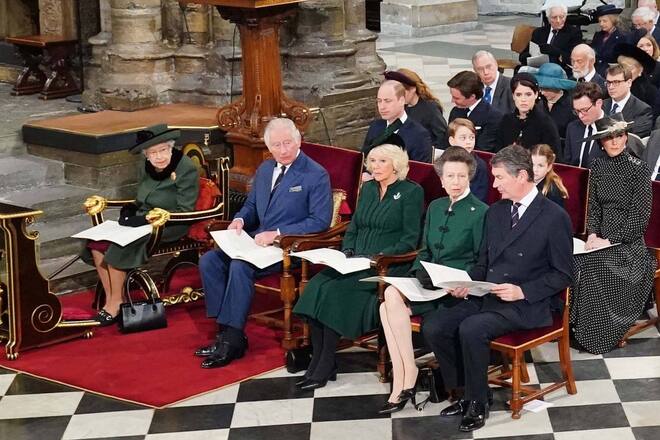 Prinz-Philip-Gedenkgottesdienst (v.l.): Queen Elizabeth II., Prinz Charles, Herzogin Camilla und Prinzessin Anne.