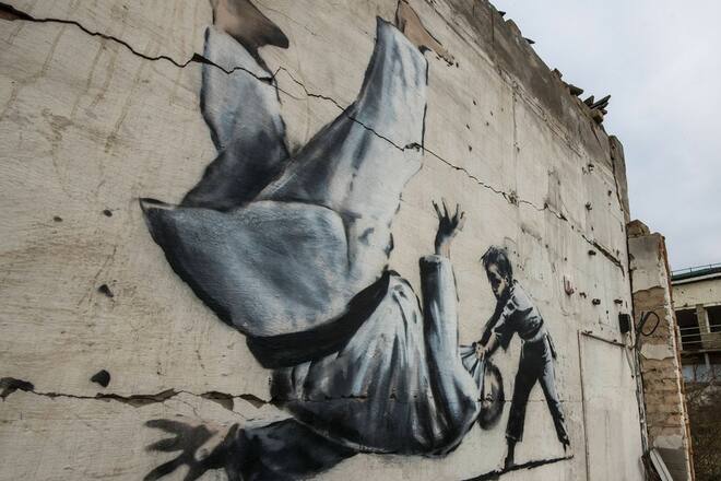 Das Banksy-Bild mit dem Judoka-Jungen soll wohl ein Seitenhieb gegen Judo-Fan Wladimir Putin sein.