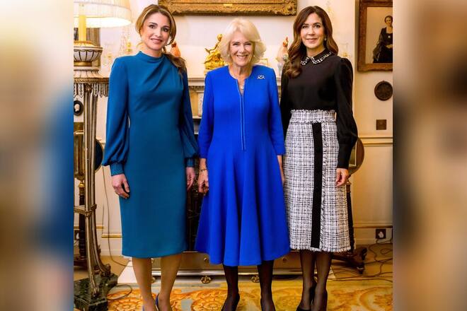 Königsgemahlin Camilla mit Königin Rania von Jordanien (l.) und Kronprinzessin Mary von Dänemark.