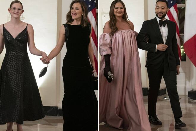 Violet Affleck mit Mutter Jennifer Garner und Chrissy Teigen mit Ehemann John Legend (v.l.n.r.) im Weissen Haus.