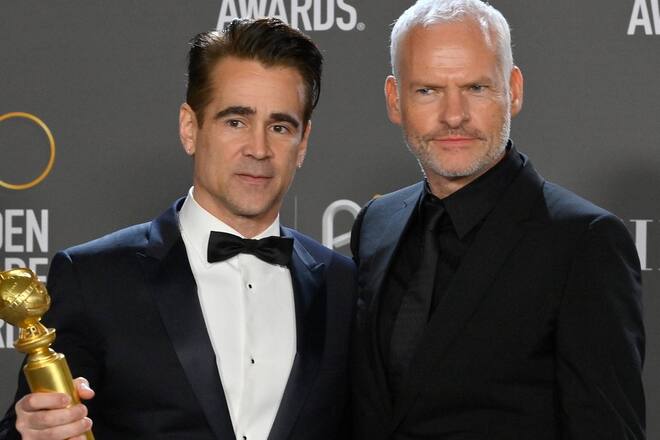 «The Banshees of Inisherin»: Hauptdarsteller Colin Farrell (l.) und Regisseur Martin McDonagh bei den Golden Globe Awards.