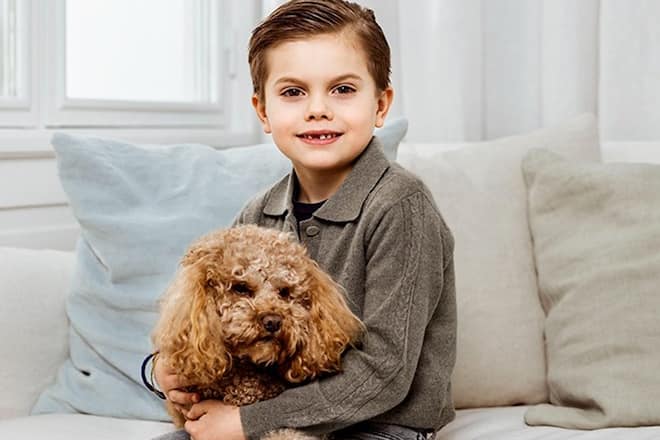 Prinz Oscar von Schweden feiert seinen 7. Geburtstag - mit Zahnlücke und Hund.