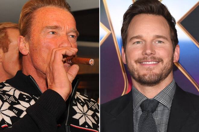 Arnold Schwarzenegger (l.) raucht gerne Zigarre, Schwiegersohn Chris Pratt eher nicht.