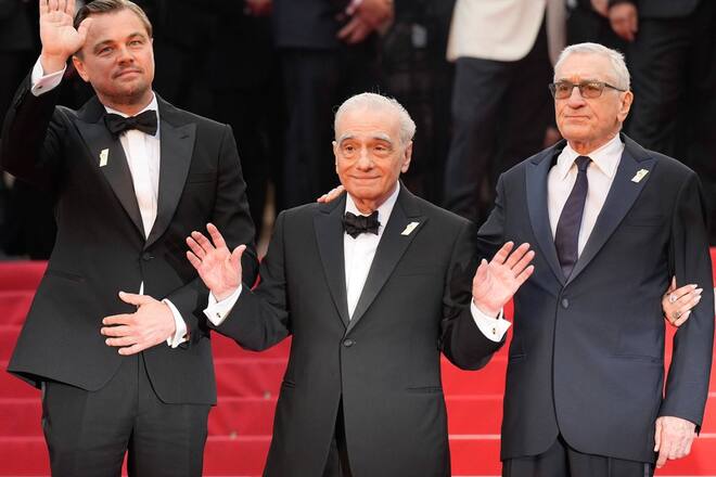 Hollywood-Geschichte auf einem Bild: Martin Scorsese flankiert von Leonardo DiCaprio (li.) und Robert De Niro.