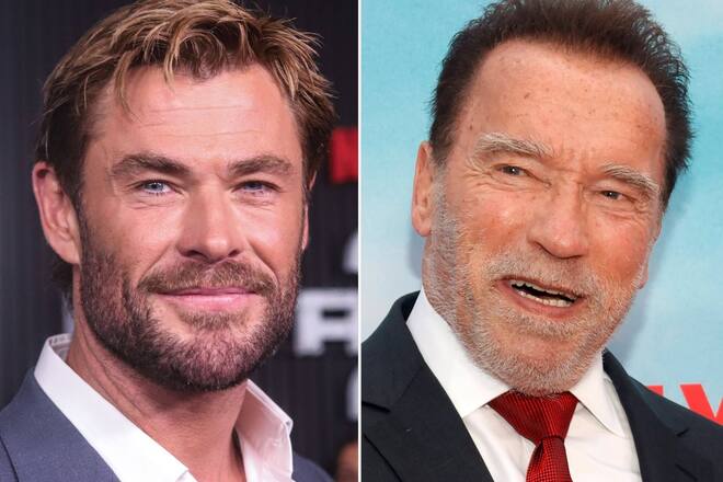 Zwei Generationen durchtrainierter Action-Stars: Chris Hemsworth (li.) und Arnold Schwarzenegger