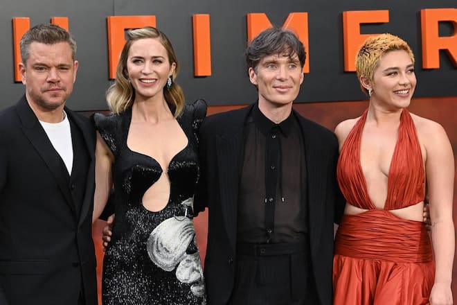 Die «Oppenheimer»-Stars Matt Damon, Emily Blunt, Cillian Murphy und Florence Pugh bei der britischen Filmpremiere in London.