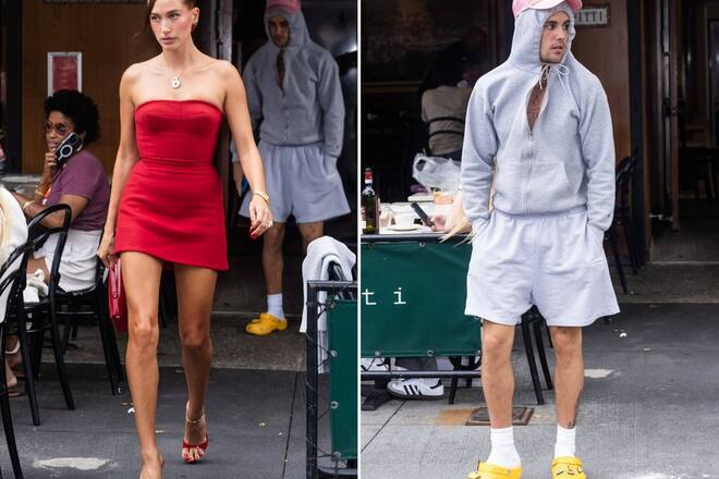 Ungleiches Paar: Während sich Hailey Bieber herausputzte, kam Ehemann Justin im Jogginganzug zu ihrem Event.