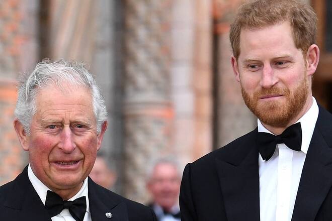 2019 schien das Verhältnis noch besser zu sein: Charles und Harry gemeinsam auf dem roten Teppich bei einer Premierenfeier in London.