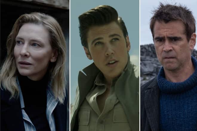 Cate Blanchett in «Tár», Austin Butler in «Elvis» und Colin Farrell in «The Banshees of Inisherin» (v.l.n.r.).