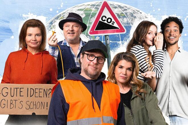 «Wir können auch anders»: Die Schauspielerinnen und Schauspieler (v.l.) Annette Frier, Axel Prahl, Bjarne Mädel, Anke Engelke, Pheline Roggan und Aurel Mertz zeigen gute Ideen und Lösungen für altbekannte Probleme aus den Bereichen Verkehr, Wohnen und Ernährung.