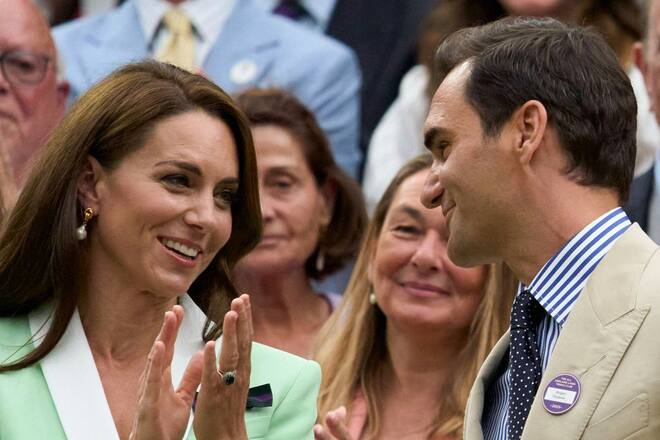 Prinzessin Kate und Roger Federer am 4. Juli in der Royal Box des All England Lawn Tennis and Croquet Club in Wimbledon.