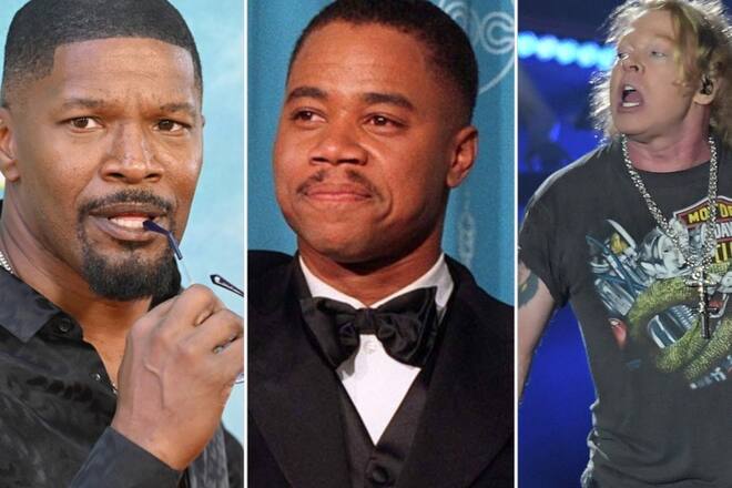 Jamie Foxx (v.l.), Cuba Gooding Jr. und Guns N' Roses-Frontmann Axl Rose sind einige der prominenten Männer, gegen die in New York Klagen eingereicht wurden.