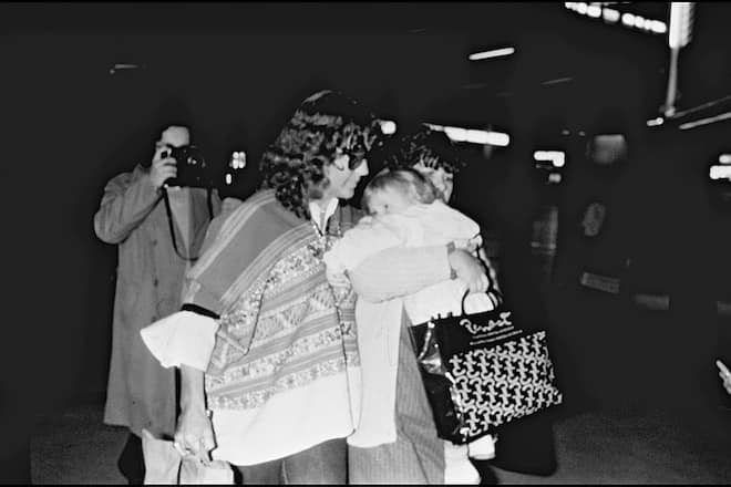 Romy Schneider and daughter Sarah Biasini at Paris airport. (Photo by Bertrand Rindoff Petroff/Getty Images)