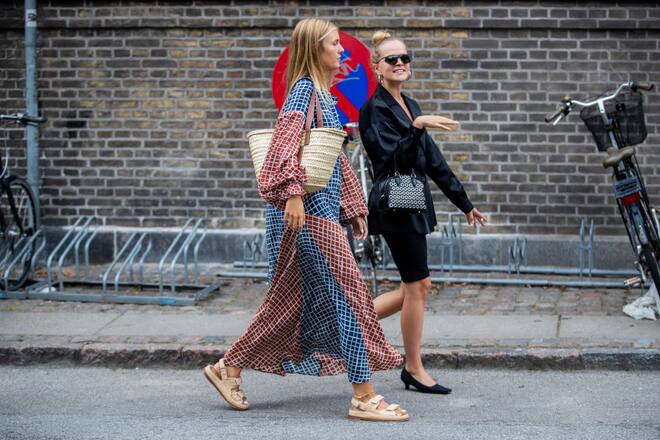 COPENHAGEN, DENMARK - AUGUST 07: Guests seen outside Holzweiler during Copenhagen Fashion Week Spring/Summer 2020 on August 07, 2019 in Copenhagen, Denmark. (Photo by Christian Vierig/Getty Images)