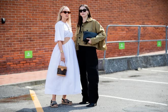 COPENHAGEN, DENMARK - AUGUST 08: Guests seen outside By Malene Birger during Copenhagen Fashion Week Spring/Summer 2020 on August 08, 2019 in Copenhagen, Denmark. (Photo by Christian Vierig/Getty Images)