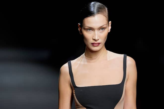 PARIS, FRANCE - FEBRUARY 26: (EDITORIAL USE ONLY) Model Bella Hadid walks the runway during the Mugler show as part of the Paris Fashion Week Womenswear Fall/Winter 2020/2021 on February 26, 2020 in Paris, France. (Photo by Francois Durand/Getty Images)