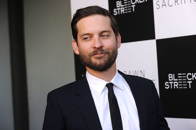 LOS ANGELES, CA - SEPTEMBER 08: Actor Tobey Maguire attends the premiere of "Pawn Sacrifice" at Harmony Gold Theatre on September 8, 2015 in Los Angeles, California. (Photo by Jason LaVeris/FilmMagic)