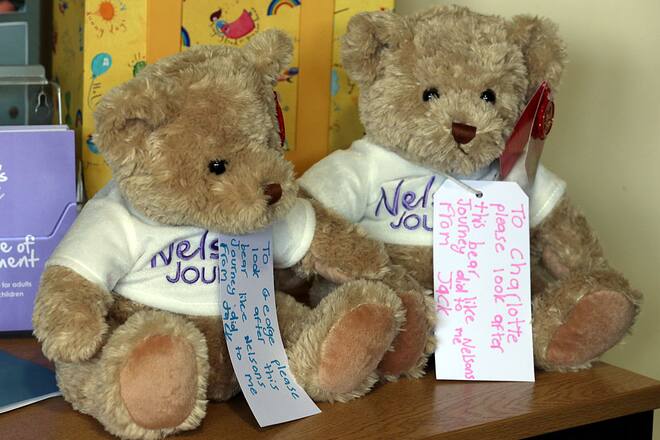 KINGS LYNN, ENGLAND - FEBRUARY 04: Teddy bears presented to Queen Elizabeth II as a gift for her great grand children, George and Charlotte, during her visit to The Norfolk Hospice at Hillington on February 4, 2016 near King's Lynn, England. The Queen met patients, trustees, volunteers and medical professionals working at the hospice, which has been serving its local community close to her Sandringham Estate for over 30 years. (Photo by Chris Radburn - WPA Pool/Getty Images)