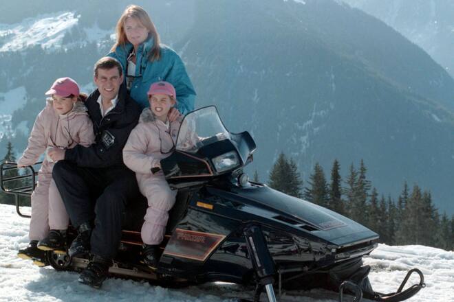 The Duchess of York with former husband the Duke of York, during a photocall with their daughters Princesses Beatrice (right), nine, and seven-year-old Eugenie in Verbier, Switzerland today (Thursday). PA PIC NEIL MUNNS. See PA Story ROYAL Duchess. (Photo by PA Images via Getty Images)