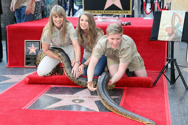 HOLLYWOOD, CA - APRIL 26: : (L-R) Conservationists/TV personalities Terri Irwin, Bindi Irwin and Robert Irwin attend Steve Irwin being honored posthumously with a Star on the Hollywood Walk of Fame on April 26, 2018 in Hollywood, California. (Photo by David Livingston/Getty Images)