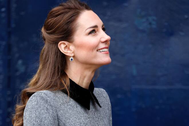 LONDON, UNITED KINGDOM - FEBRUARY 03: (EMBARGOED FOR PUBLICATION IN UK NEWSPAPERS UNTIL 24 HOURS AFTER CREATE DATE AND TIME) Catherine, Duchess of Cambridge visits The Prince's Foundation training site for arts and culture at Trinity Buoy Wharf on February 3, 2022 in London, England. Trinity Buoy Wharf is a creative quarter located on the banks of the River Thames in the Tower Hamlets area of East London. (Photo by Max Mumby/Indigo/Getty Images)