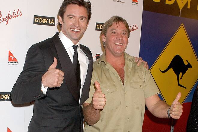 Hugh Jackman and Steve Irwin at the in Hollywood, California (Photo by Gregg DeGuire/WireImage)