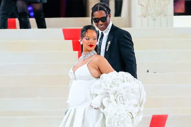 NEW YORK, NY - MAY 01: Rihanna and ASAP Rocky are seen attending The 2023 Met Gala Celebrating 'Karl Lagerfeld: A Line Of Beauty' at The Metropolitan Museum of Art on May 01, 2023 in New York City. (Photo by Jose Perez/Bauer-Griffin/GC Images)