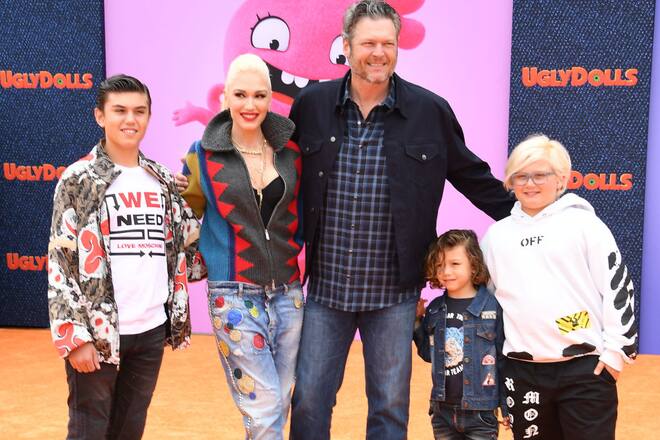 LOS ANGELES, CALIFORNIA - APRIL 27: (L-R) Kingston Rossdale, Gwen Stefani, Blake Shelton, Apollo Bowie Flynn Rossdale, and Zuma Nesta Rock Rossdale arrives at the STX Films World Premiere Of "UglyDolls" at Regal Cinemas L.A. Live on April 27, 2019 in Los Angeles, California. (Photo by Steve Granitz/WireImage)