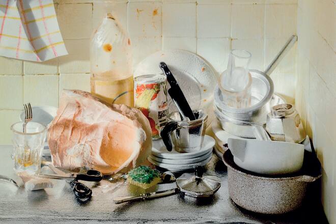 a messy kitchen sink