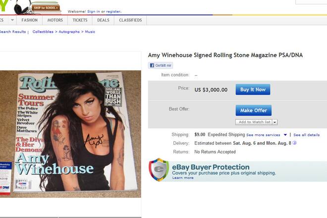 Amy Winehouse eBay Screenshot nach Tod