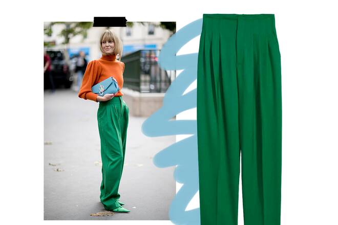 Collage Street Style an der Fashion Week Paris mit Bundfaltenhose von H&M