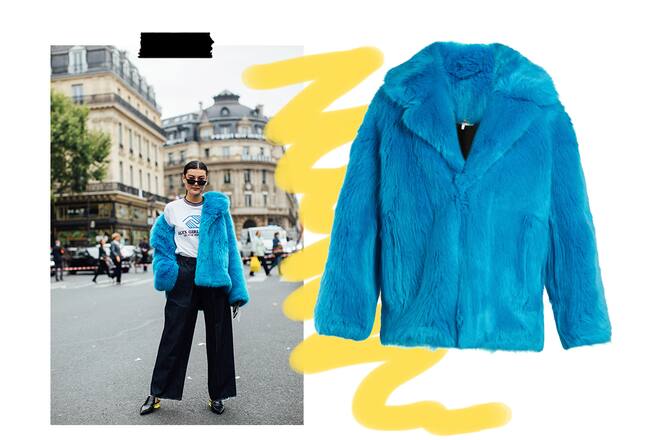 Collage Street Style Fashion Week Paris mit Faux Fur Jacke von Diane Von Fuerstenberg