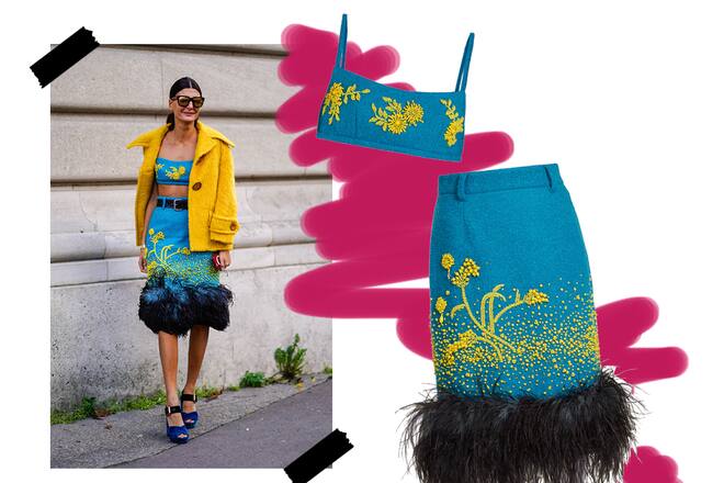 Collage Street Style Fashion Week Paris mit Deux Piece von Prada