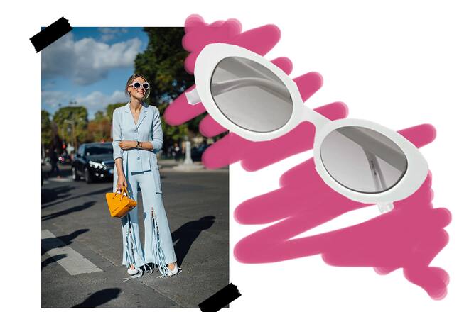 Collage Street Style an der Fashion Week Paris hier mit einer Sonnenbrille von Elisabeth & James