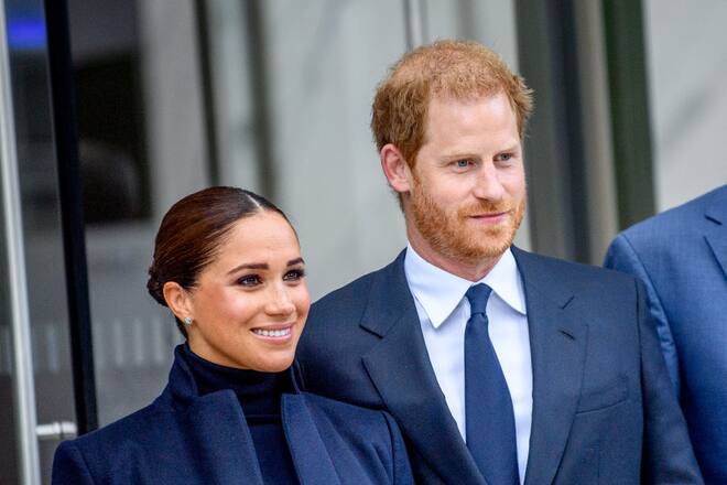 NEW YORK, NEW YORK - SEPTEMBER 23: Meghan, Duchess of Sussex and Prince Harry, Duke of Sussex visit One World Observatory at One World Observatory on September 23, 2021 in New York City. (Photo by Roy Rochlin/Getty Images)