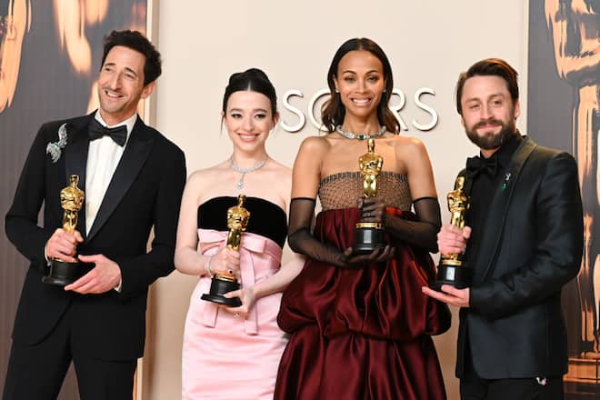 Adrien Brody, Mikey Madison, Zoe Saldana, Kieran Culkin at the 97th Oscars held at the Dolby Theatre on March 2, 2025 in Hollywood, California. (Photo by Gilbert Flores/Penske Media via Getty Images)