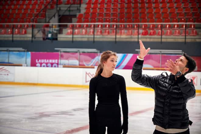 Stephane Lambiel trainiert Alexia Paganini, 2020