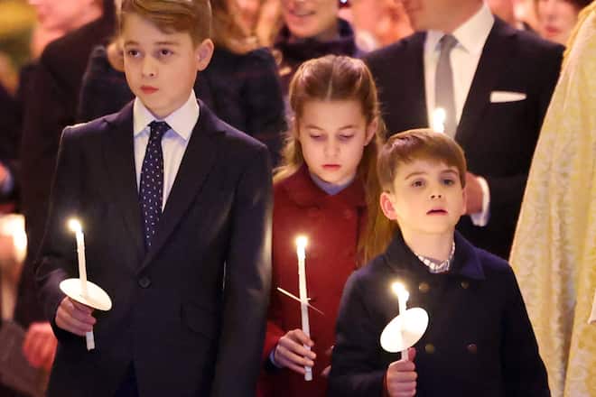 Prinz Louis (r.) mit seinen Geschwistern Prinz George und Prinzessin Charlotte.