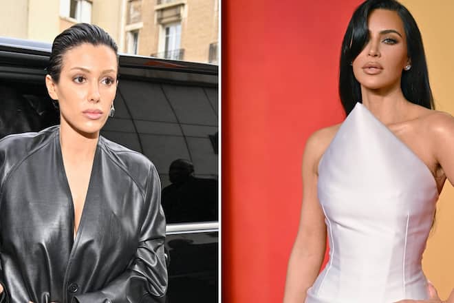 Bianca Censori (l.) ist Kanye West aktuelle Partnerin, Kim Kardashian seine Ex-Frau und Mutter seiner vier Kinder.