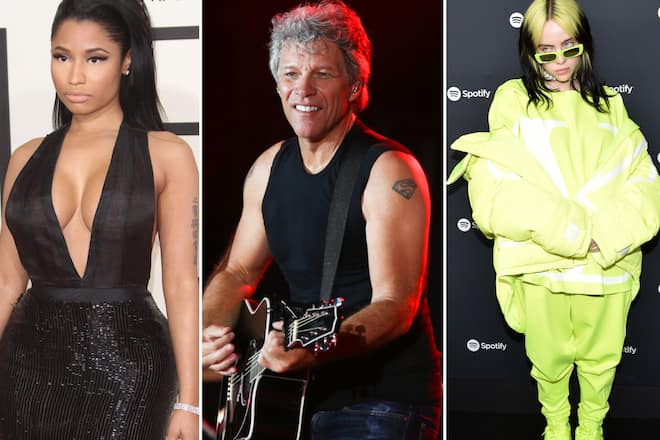 Unter anderem Nicki Minaj (l.), Jon Bon Jovi und Billie Eilish sehen den Einsatz von Künstlicher Intelligenz in der Musikbranche kritisch.