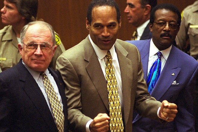 O. J. Simpson nach seinem Freispruch im Mordprozess 1995.